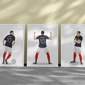 Printable Kylian Mbappe Drawings, Set of 3 Wall Arts, Mbappe Illustration