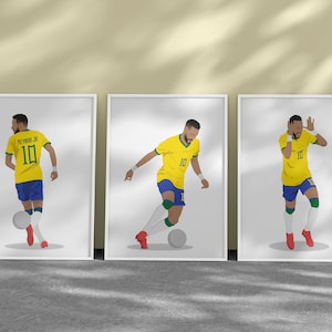 Digital Neymar JR Brazil Handdrawing Wall Arts, Set of 3 Prints
