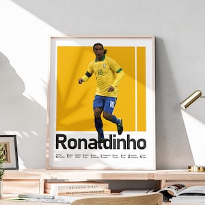Lenda do futebol, pôster para impressão de Ronaldinho Gaúcho, estrela do futebol brasileiro, arte de parede de Ronaldinho, presente para sobrinho, títulos de futebol incluídos