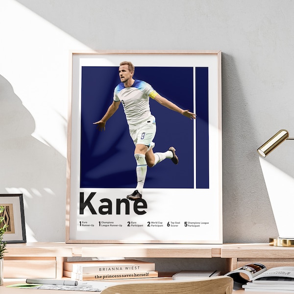 Druckbare Harry Kane Poster, Englisch Stürmer, Fußball Druck, Teen Zimmer Dekorationen, Kane Wandkunst, inklusive Fußball Titel