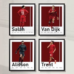 Printable 4 Football Poster, Mohamed Salah, Van Dijk, Alisson, Alexander-Arnold, Football Art Print, Soccer Decors for Fitness Rooms