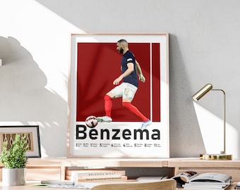 Affiche de football de Karim Benzema, oeuvre d'art du football français (téléchargement numérique)