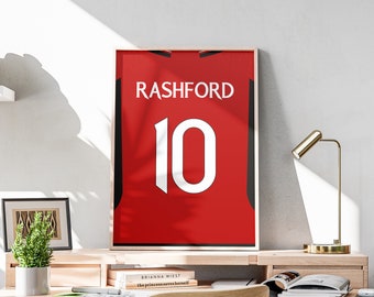 Marcus Rashford Shirt, Printable Soccer Poster, Rashford Shirt Poster, 2023-2024 Season, English Footballer, Man Cave Decoration