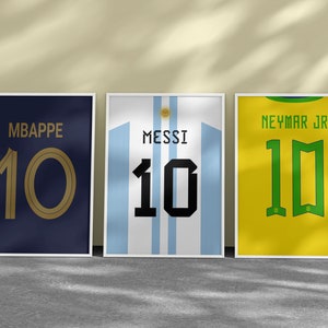 Printable Mbappe Messi Neymar National Jersey Posters, Set of 3 Prints