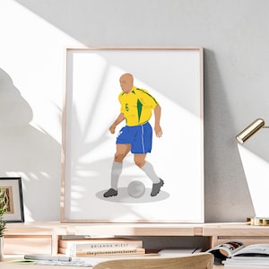 Printable Roberto Carlos Hand Drawn Poster, Brazilian Football Legend, Football Illustration, Soccer Wall Art, Office Sport Decoration