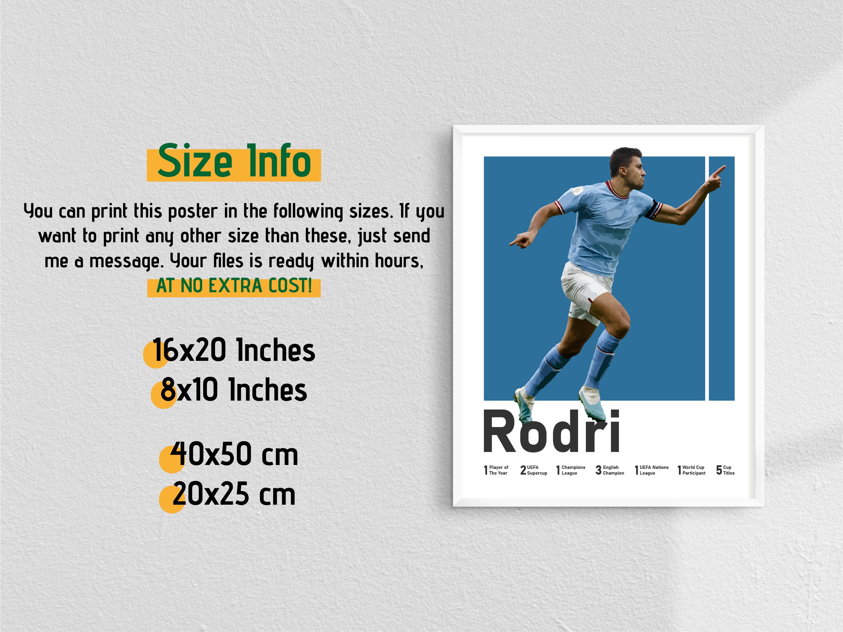Poster Rodri (Espagne) 20x30 - Art Mural Pop Art - Sport Football - Neuf