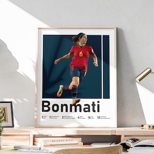 Póster imprimible de Aitana Bonmati, arte mural de fútbol femenino, Bonmati, centrocampista española, decoración deportiva Inspring, títulos de fútbol incluidos