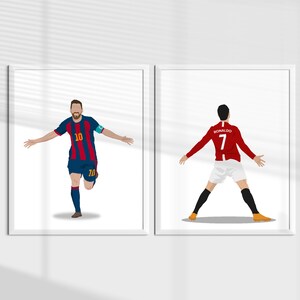 2er-Set Prints, Ronalo und Messi Poster Bundle, Fußball Minimalistische Wandkunst, Jungen Zimmer Wanddekoration