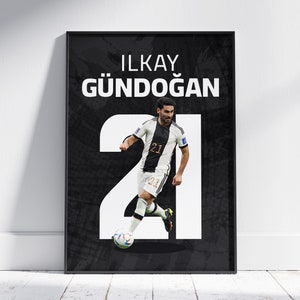 Póster de Ilkay Gündoğan, póster de fútbol imprimible para colgar en la pared, regalo para un aficionado al fútbol alemán, 50 x 70 cm, fondo de pantalla negro para móvil.
