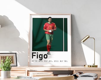Affiche imprimable Luis Figo, Légende portugaise, Décoration des cavernes de l’homme, Cadeau pour mari, Figo Art, Titres de football inclus