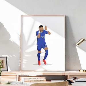 Soccer Illustration, Neymar Junior Hand Drawn Poster, Soccer Wall Art, Football Themed Decoration, Neymar Jr Wall Art