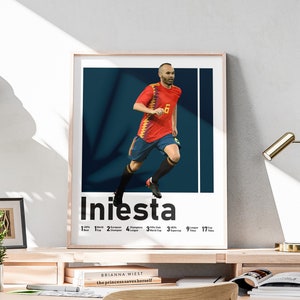 Póster imprimible de Andrés Iniesta, leyenda del fútbol español, regalo para los amantes de Iniesta, regalos para el marido, decoración para la cueva del hombre, incluye títulos de fútbol.