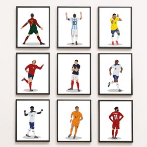 Printable Football Players Posters Bundle, Set of 9 Prints, Messi, Ronaldo, Neymar, Mbappe, Haaland, Salah, Sterling, Saka, Gakpo