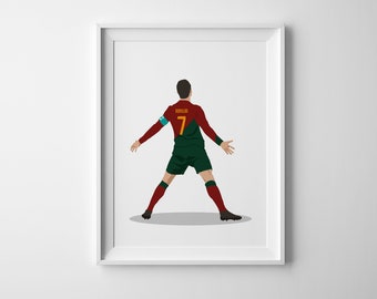 Cristiano Ronaldo Hand Drawn Poster, Football Illustration, Soccer Goat Ronaldo, Portuguese Footballer