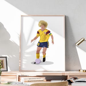 Carlos Valderrama Drawing, Legendary Colombian Soccer Player, Football Illustration, Soccer Decoration, Nostalgic Soccer Decoration