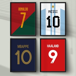 Messi Ronaldo Mbappe Haaland, National Team Shirts Bundle, Soccer Players Set, 4 Football Jerseys Print, 3 Sizes Included