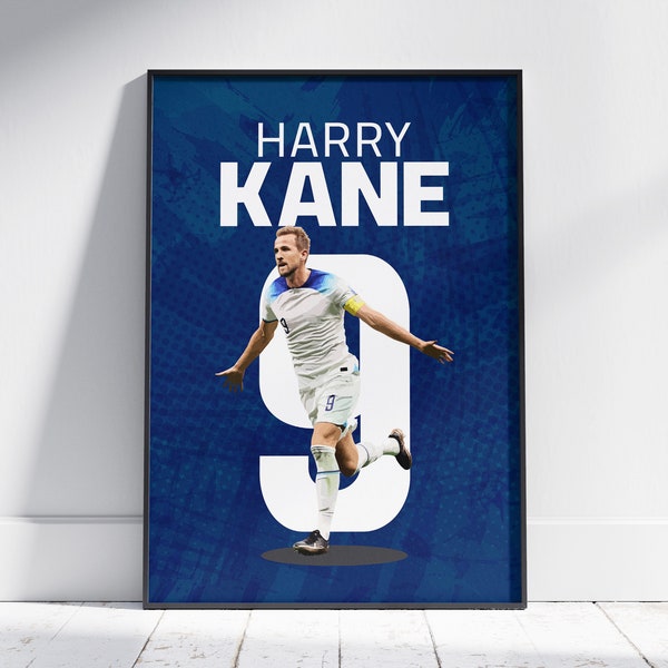 Harry Kane Design, Ornament Your Place with Soccer Poster, English National Squad, 16x20 Inches, Blue Football Decoration