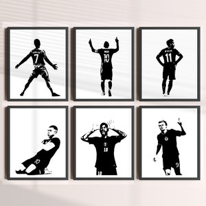 Set of 6 Digital Prints, Messi Ronaldo Salah Neymar Mbappe haaland Black and White Posters Bundle, Printable Football Wall Set