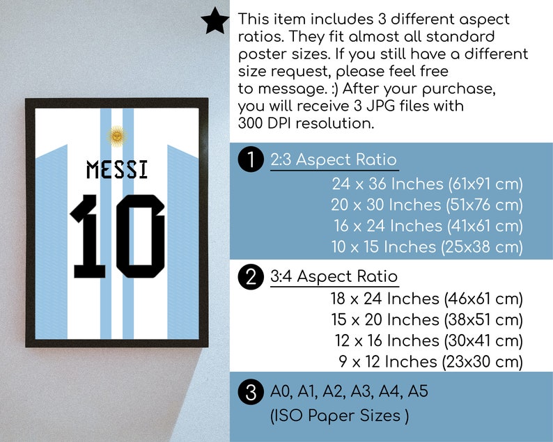 Lionel Messi Jersey Wall Art Printable 3 JPG Files - Etsy