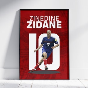Póster de Zinedine Zidane, póster de fútbol nostálgico imprimible, selección francesa de 1998, leyenda del fútbol francés, uno de los mejores de todos los tiempos.
