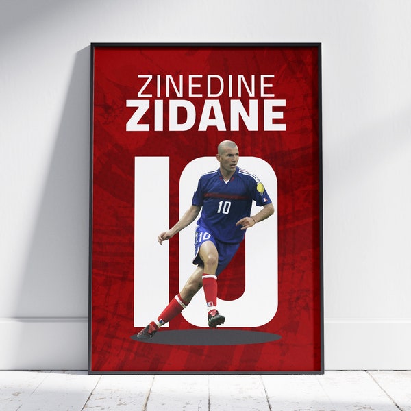 Zinedine Zidane Print, Printable Nostalgic Football Poster, 1998 France National Team, French Soccer Legend, One of the Best of All Time