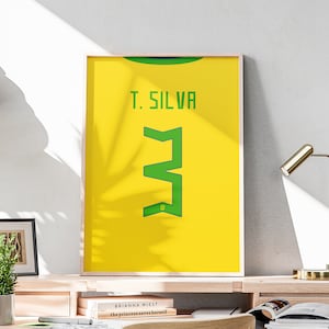 Printable Thiago Silva Jersey, Brazil Football Wall Art, Thiago Sİlva, Brazil Shirt, Brasilian Footballer, Gift for Football Supporters