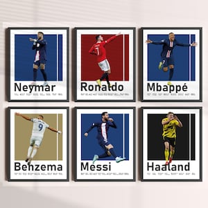 Messi Ronaldo Neymar, Printable Best Footballers Art, Benzema Mbappe Haaland Poster Bundle, Set of 6 Prints