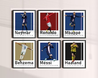 Messi Ronaldo Neymar, Printable Best Footballers Art, Benzema Mbappe Haaland Poster Bundle, Set of 6 Prints