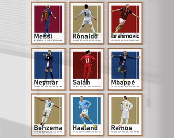 Soccer Player Prints, Sports Wall Art, Messi, Ronaldo, Neymar (Digital Download)
