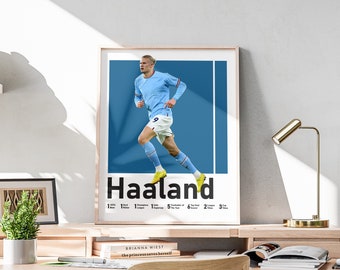 Afdrukbaar cadeau Haaland-fans, Erling Haaland-poster, cadeau voor nichtjes, Noorse voetbalster, cadeau mannelijke collega, instant download