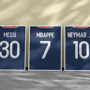 Printable Messi Mbappe Neymar Jersey Wall Art Bundle, Set of Three Prints