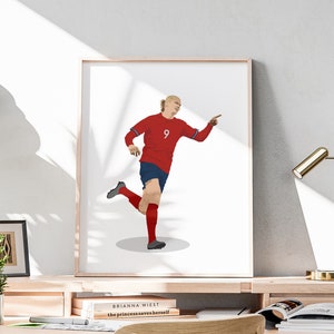 Erling Haaland Hand Drawn Poster,  Soccer Illustration, Football Printable, Norway National Footballer, Game Room, Sport Themed Decorations