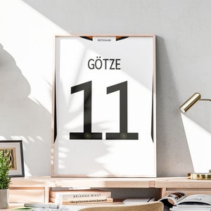Camiseta de Mario Götze imprimible, diseño de camiseta de fútbol, equipación de la selección alemana, decoración de sala de juegos, regalo para novio, póster de Götze