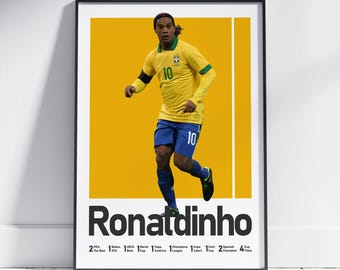 Póster de Ronaldinho de la selección brasileña de fútbol, lámina legendaria de fútbol, decoración de pared deportiva.