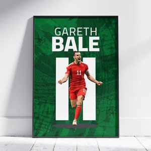 Gareth Bale Illustration, Decorate Your Wall with Football Poster, Welsh National Team, 50x70 Centimeter, Green Soccer Art