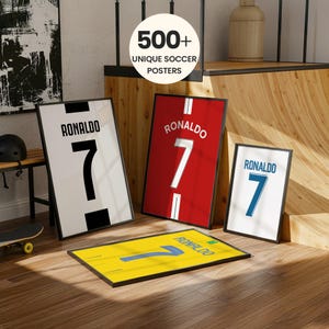 Lot de maillots toutes les carrières de Cristiano Ronaldo, impressions de maillots de football CR7, quatre posters de football