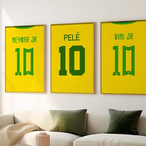 Printable 3 Brazilian Soccer Stars Jersey Posters Bundle, Pele, Neymar, Vinicius, Brazil National Team, Gift for Brazil Supporters