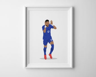 Soccer Illustration, Neymar Junior Hand Drawn Poster, Soccer Wall Art