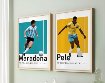 マラドーナとペレのサッカーレジェンドポスターセット（デジタルダウンロード）