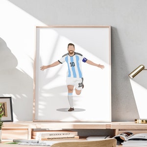 Lionel Messi Hand Drawn Poster, Football Illustration, Soccer Goat Messi, Argentine Footballer, Football Wall Art, Sport Room Decor