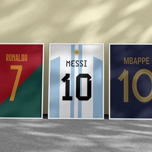 Printable Messi Ronaldo Mbappe Jersey Art Bundle, Set of 3 Prints, Soccer Wall Art, Football Stars Poster