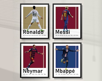 Messi, Ronaldo, Neymar, Mbappe Posters: Soccer Legends Prints (Digital Download)