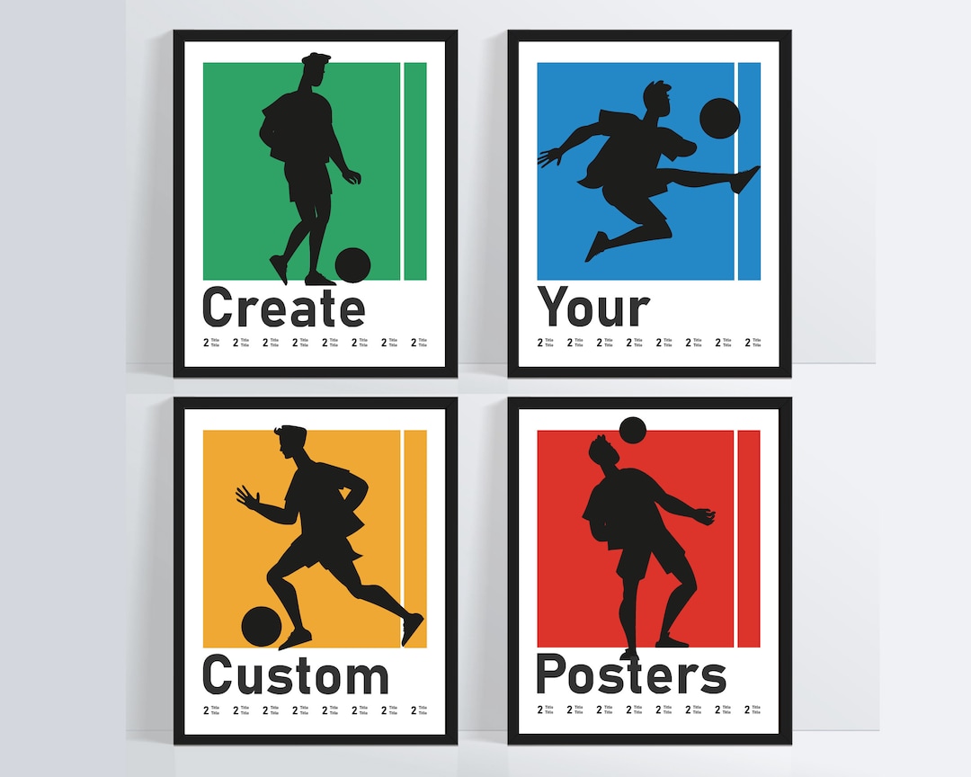 Custom 4 Football Players Poster, Customizable Soccer Poster, Printable ...