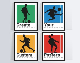 Custom 4 Football Players Poster, Customizable Soccer Poster, Printable Sports Themed Wall Art