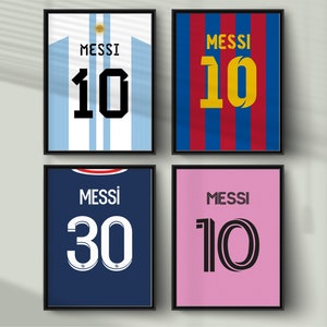 Lionel Messi All Career Jerseys Bundle , Soccer GOAT Four Shirts Set, Football Wall Art, Leo Messi Football Shirts Print, 3 Sizes Included