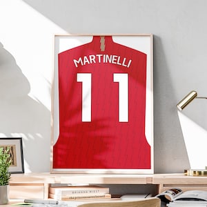 Gabriel Martinelli Jersey, Printable Football Poster, Martinelli Shirt Poster, 2023-2024 Soccer Term, Brazilian Football Office Decor