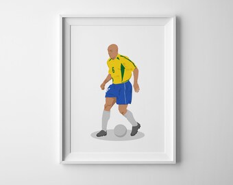 Printable Roberto Carlos Hand Drawn Poster, Brazilian Football Legend, Football Illustration