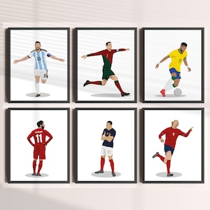 Printable Football Stars Posters Bundle, Ronaldo Messi Neymar Haaland Salah Mbappe, Set of 6 Prints