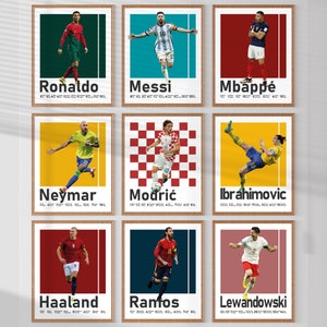 Paquete de 9 carteles de jugadores de fútbol, Ronaldo, Messi, Ibrahimovic, Mbappé, Haaland, Lewandowski, Neymar, Ramos, Modric