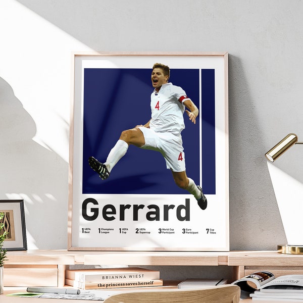 Printable Steven Gerrard Poster, English Legend Midfielder, Gerrard Wall Art, Soccer Print, Football Room Decor, Included Football Titles